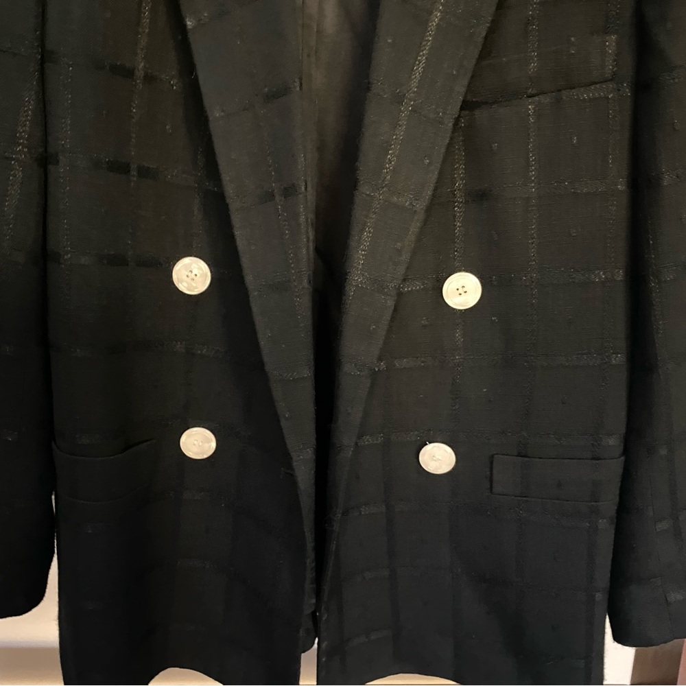 VTG Saville Black Checked Double Breasted Blazer w/White Buttons (Size:6p) - Picture 7 of 16